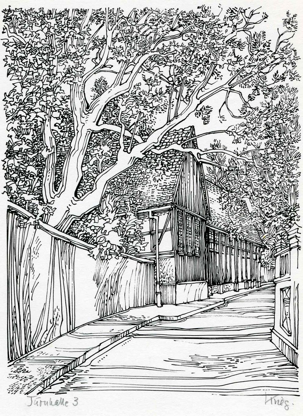 Turnhalle III Zeichnung von Wilhelm Krieg