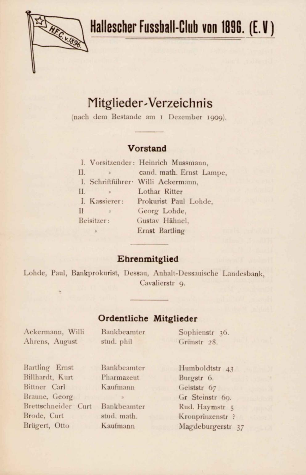 Mitgliederverzeichnis HFC