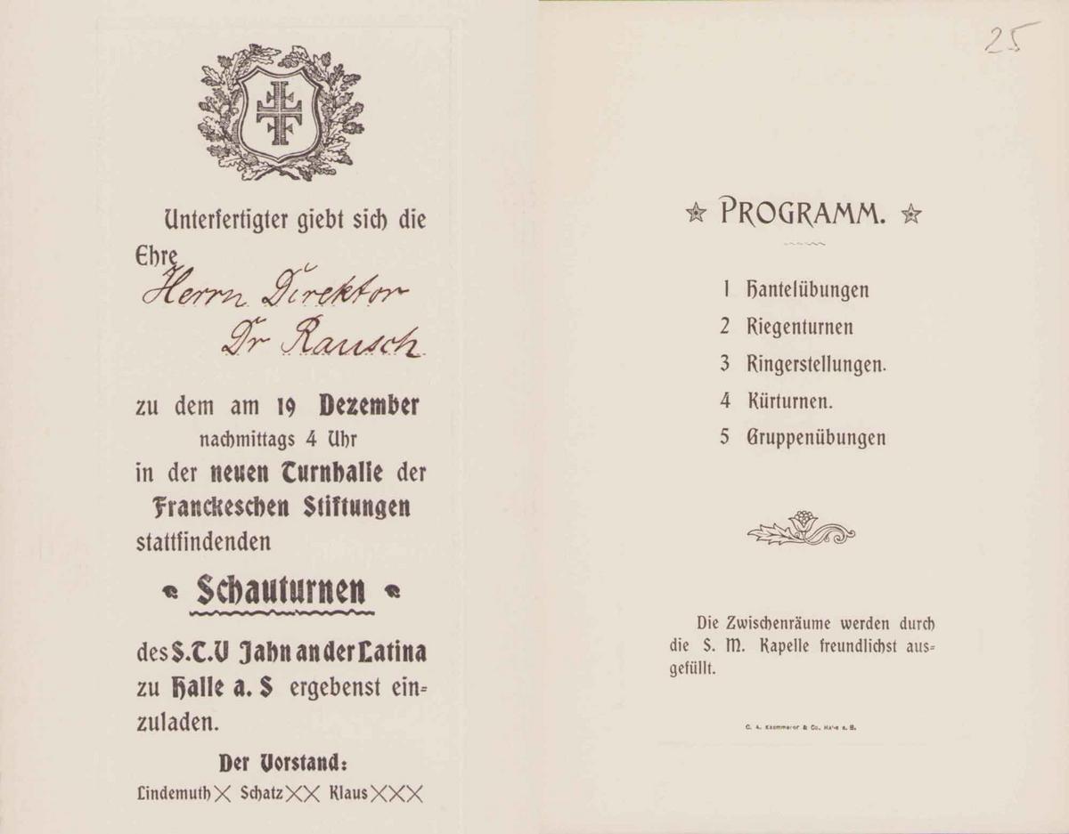 Einladung und Programm zum Schauturnen des STV Jahn