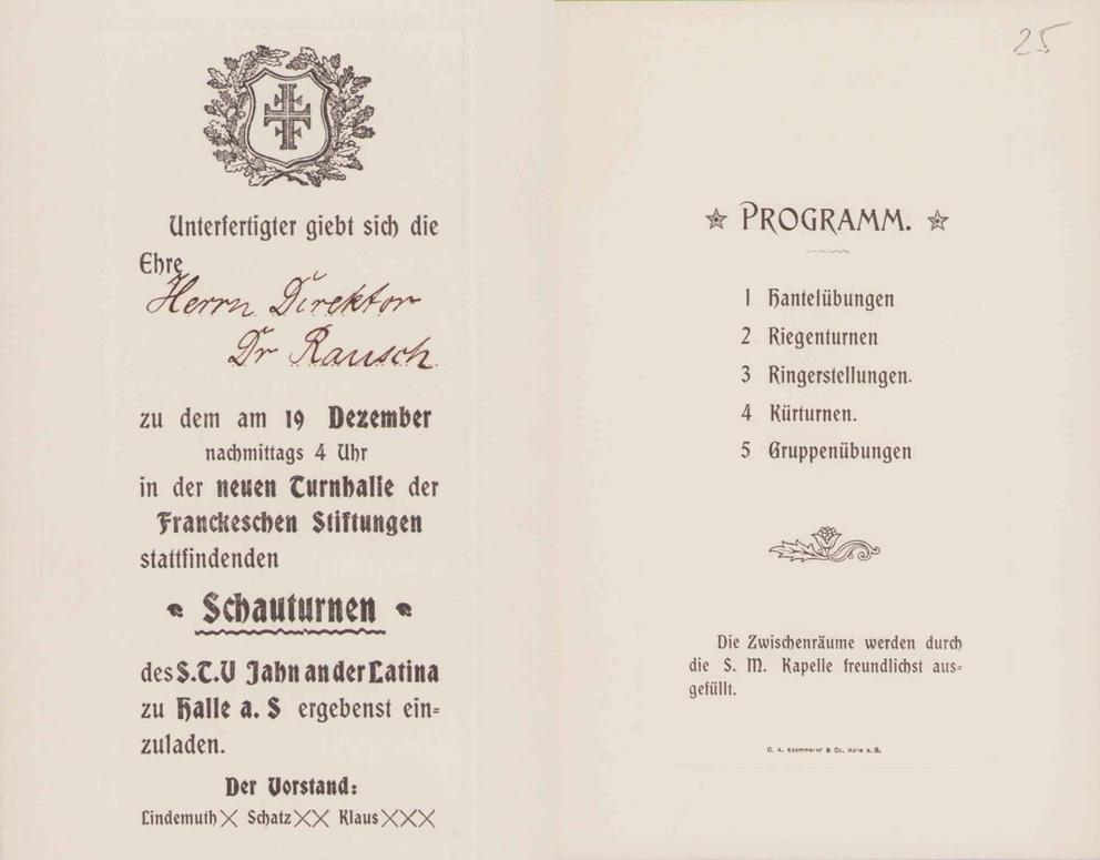 Einladung und Programm zum Schauturnen des STV Jahn