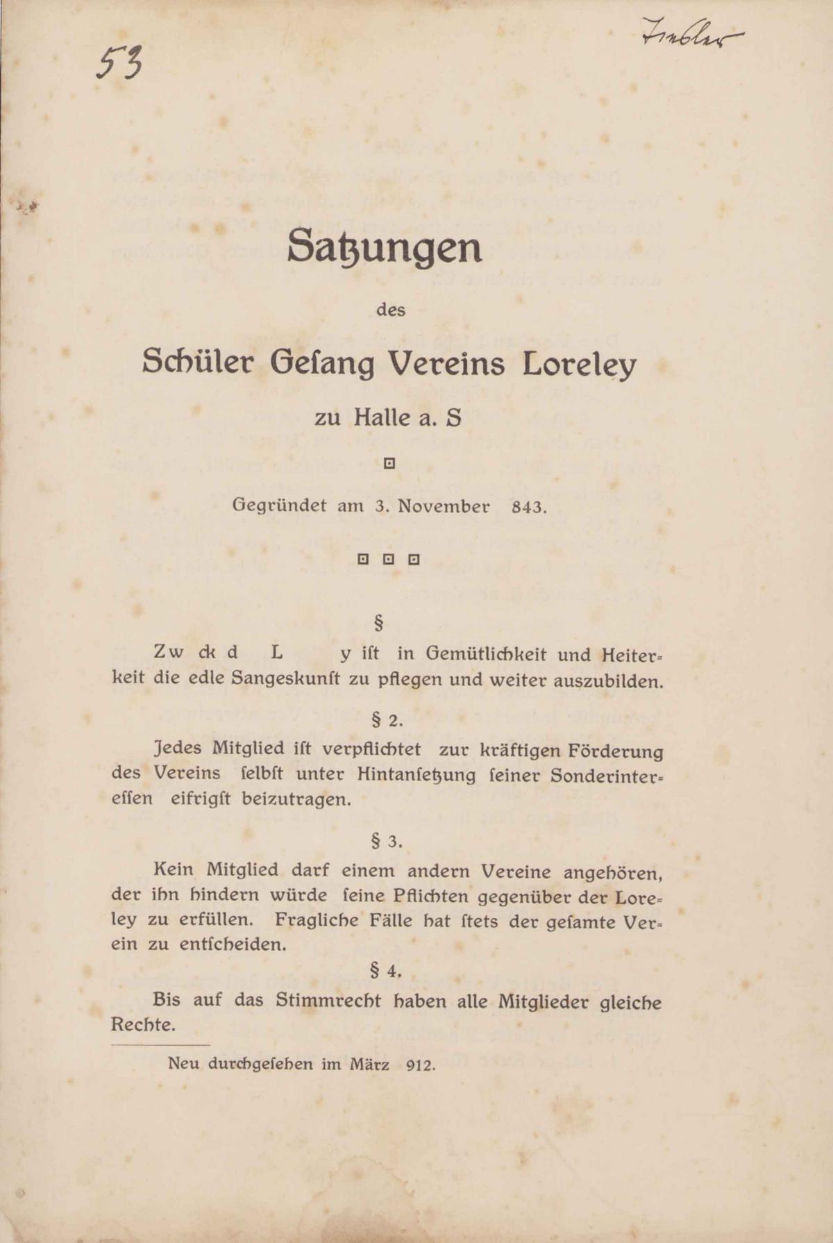 Satzung des Schülergesangvereins Loreley