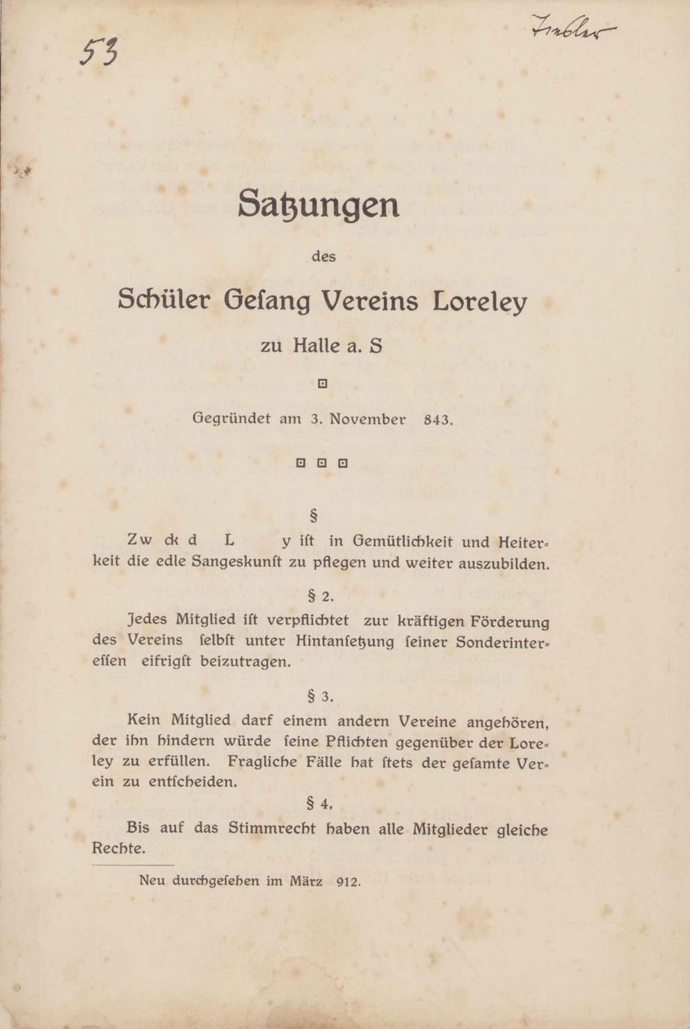 Satzung des Schülergesangvereins Loreley